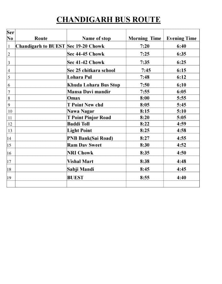 CHANDIGARH BUS ROUTE